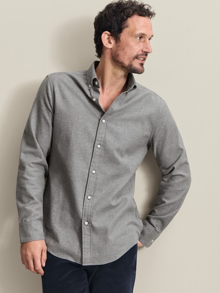 Charles Tyrwhitt Grey Brushed Flannel Classic Fit Shirt - Image 1 of 5
