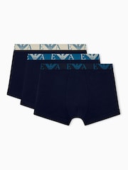 Emporio Armani Blue Bold Monogram Trunks 3 Pack - Image 1 of 4
