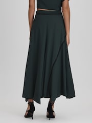 Reiss Green Sara Asymmetric Contrast Trim Midi Skirt - Image 5 of 6
