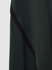 Reiss Green Sara Asymmetric Contrast Trim Midi Skirt - Image 6 of 6
