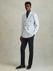 Reiss Soft Blue Kin Double Breasted 100% Linen Slim Fit Blazer - Image 1 of 7