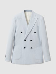 Reiss Soft Blue Kin Double Breasted 100% Linen Slim Fit Blazer - Image 2 of 7