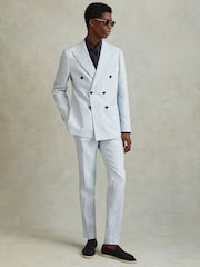 Reiss Soft Blue Kin Double Breasted 100% Linen Slim Fit Blazer - Image 5 of 7