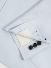 Reiss Soft Blue Kin Double Breasted 100% Linen Slim Fit Blazer - Image 6 of 7