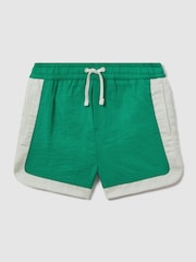 Reiss Bright Green/Ecru Surf Junior Contrast Drawstring Swim Shorts - Image 1 of 3