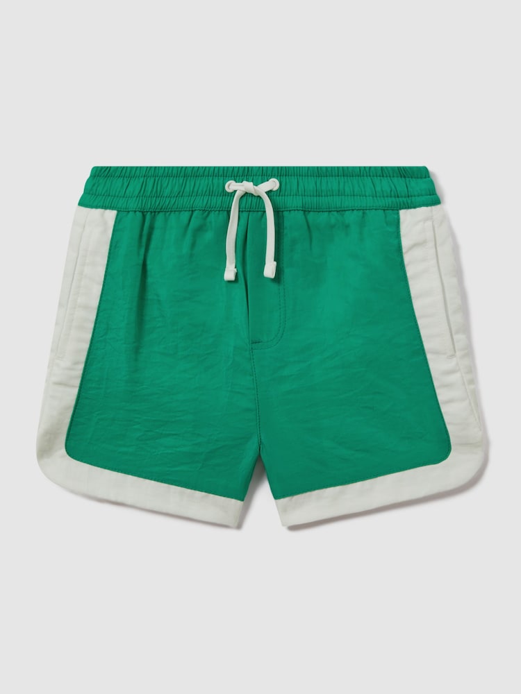 Reiss Bright Green/Ecru Surf Junior Contrast Drawstring Swim Shorts - Image 1 of 3
