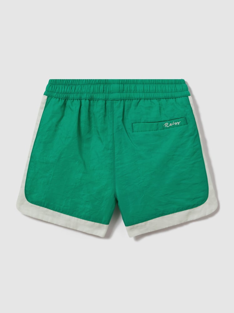 Reiss Bright Green/Ecru Surf Junior Contrast Drawstring Swim Shorts - Image 2 of 3