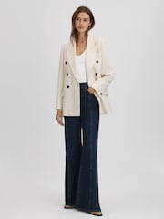 Reiss White Bronte Textured Double Breasted Blazer - Image 1 of 6