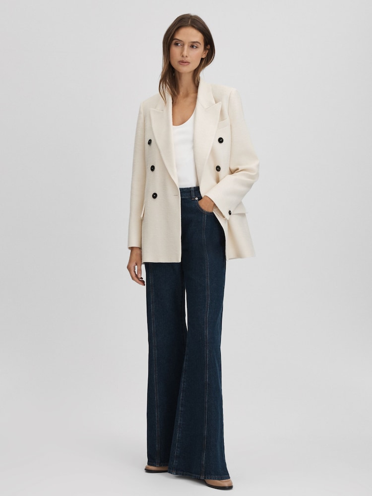 Reiss White Bronte Textured Double Breasted Blazer - Image 1 of 6