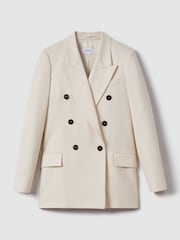 Reiss White Bronte Textured Double Breasted Blazer - Image 2 of 6