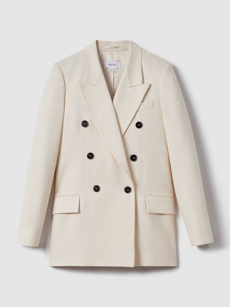 Reiss White Bronte Textured Double Breasted Blazer - Image 2 of 6