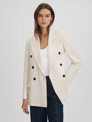 Reiss White Bronte Textured Double Breasted Blazer - Image 3 of 6