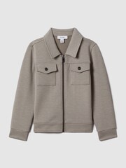 Reiss Taupe Medina Interlock Jersey Zip-Through Jacket - Image 1 of 6