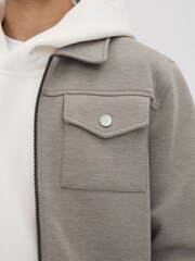 Reiss Taupe Medina Interlock Jersey Zip-Through Jacket - Image 2 of 6