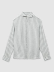 Reiss Sage Stripe Ruban Linen Button-Through Shirt - Image 2 of 6