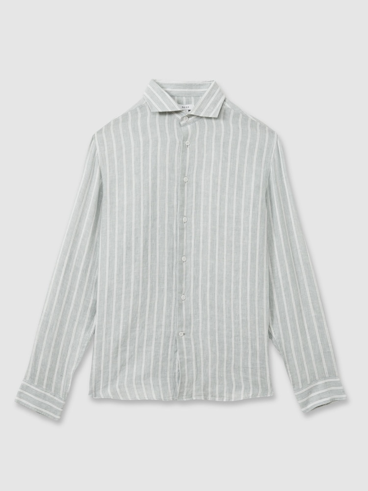 Reiss Sage Stripe Ruban Linen Button-Through Shirt - Image 2 of 6