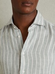 Reiss Sage Stripe Ruban Linen Button-Through Shirt - Image 3 of 6