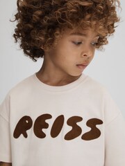 Reiss Ecru Sands Teen Cotton Crew Neck Motif T-Shirt - Image 4 of 6