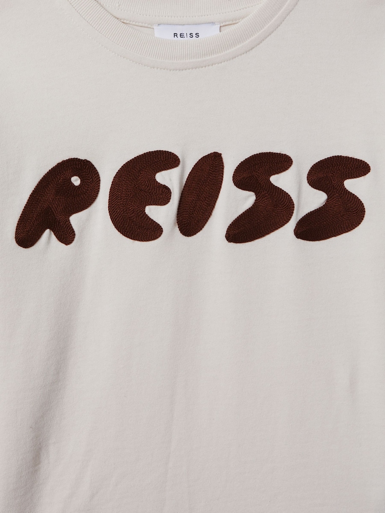 Reiss Ecru Sands Teen Cotton Crew Neck Motif T-Shirt - Image 6 of 6