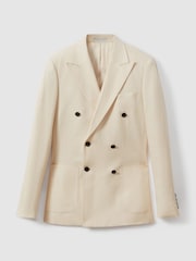 Reiss Stone Kin Double Breasted 100% Linen Slim Fit Blazer - Image 2 of 8