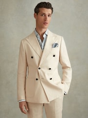 Reiss Stone Kin Double Breasted 100% Linen Slim Fit Blazer - Image 3 of 8