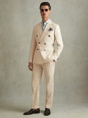 Reiss Stone Kin Double Breasted 100% Linen Slim Fit Blazer - Image 4 of 8