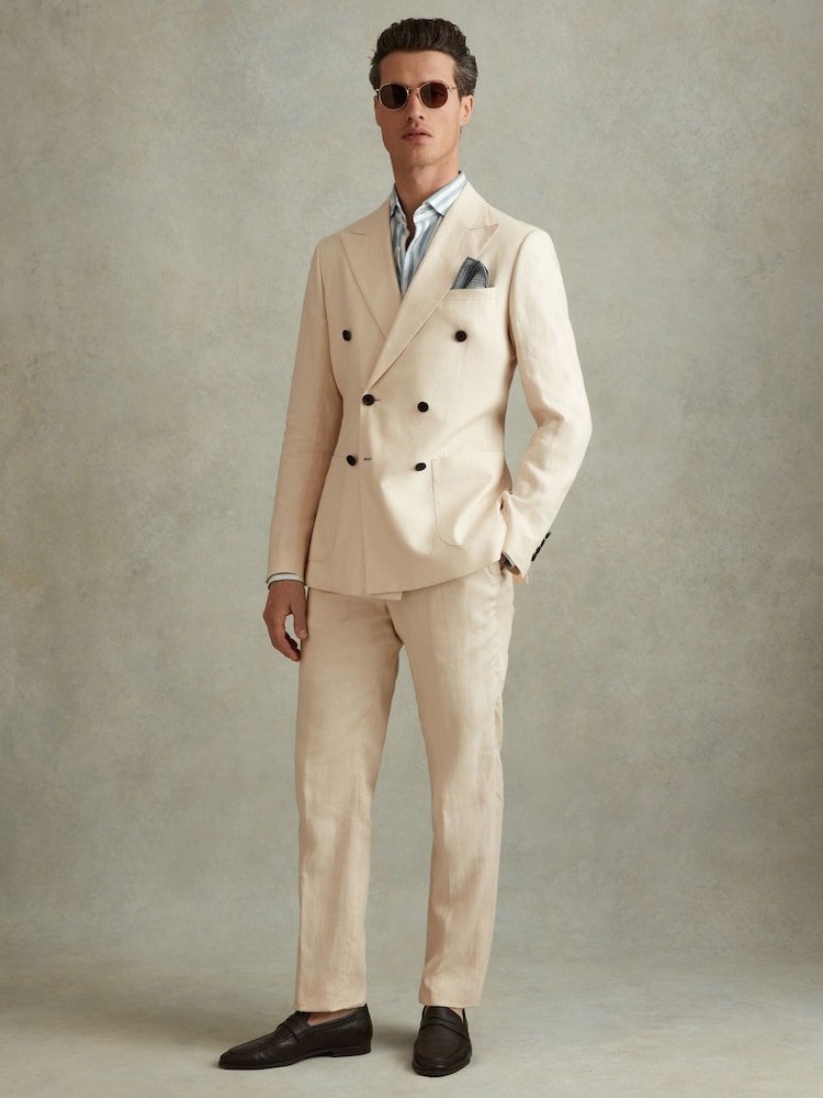 Reiss Stone Kin Double Breasted 100% Linen Slim Fit Blazer - Image 4 of 8