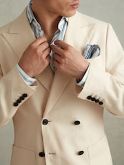Reiss Stone Kin Double Breasted 100% Linen Slim Fit Blazer - Image 5 of 8