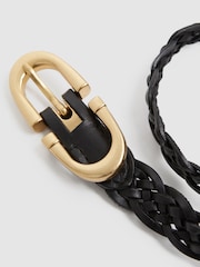 Reiss Black Bailey Woven Leather Horseshoe Belt - Image 4 of 4