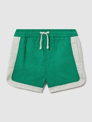 Reiss Bright Green/Ecru Surf Senior Contrast Drawstring Swim Shorts - Image 1 of 3