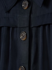 Reiss Navy Malika Petite Belted Cap Sleeve Midi Dress With Linen - Image 5 of 6
