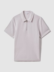 Reiss Silver Felix Textured Cotton Half-Zip Polo Shirt - Image 2 of 6