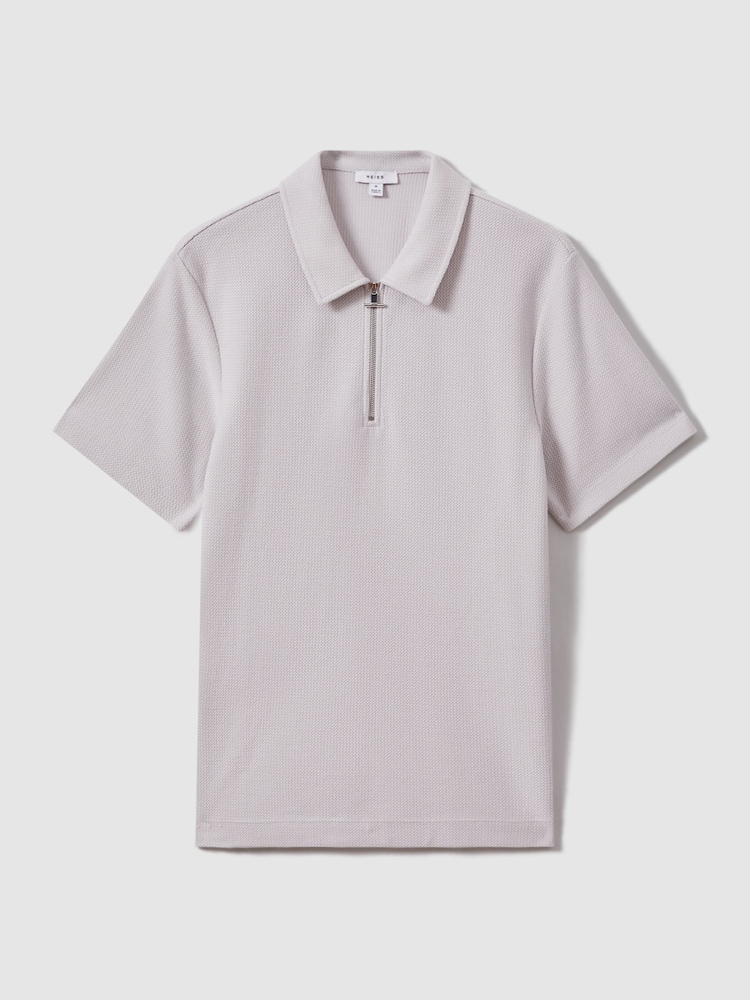 Reiss Silver Felix Textured Cotton Half-Zip Polo Shirt - Image 2 of 6
