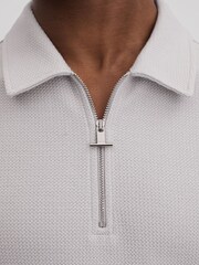 Reiss Silver Felix Textured Cotton Half-Zip Polo Shirt - Image 4 of 6