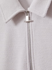 Reiss Silver Felix Textured Cotton Half-Zip Polo Shirt - Image 6 of 6