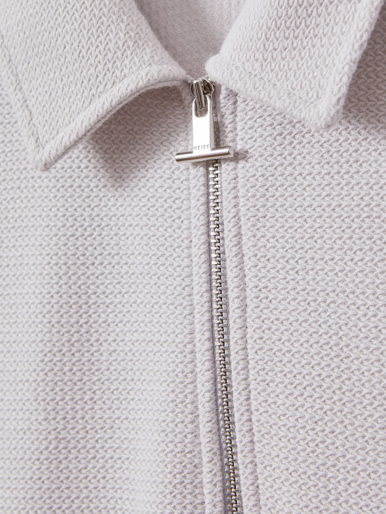Reiss Silver Felix Textured Cotton Half-Zip Polo Shirt - Image 6 of 6