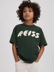 Reiss Hunting Green Sands Teen Crew Neck Motif T-Shirt - Image 1 of 4