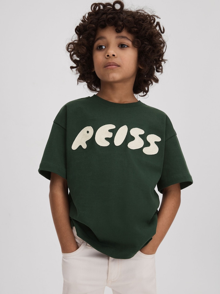 Reiss Hunting Green Sands Teen Crew Neck Motif T-Shirt - Image 1 of 4