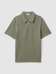 Reiss Pistachio Felix Textured Cotton Half-Zip Polo Shirt - Image 2 of 6