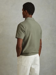 Reiss Pistachio Felix Textured Cotton Half-Zip Polo Shirt - Image 5 of 6