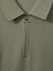 Reiss Pistachio Felix Textured Cotton Half-Zip Polo Shirt - Image 6 of 6