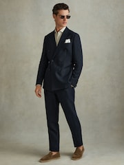 Reiss Navy Kin Double Breasted 100% Linen Slim Fit Blazer - Image 1 of 6