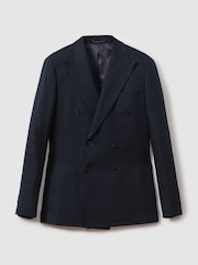 Reiss Navy Kin Double Breasted 100% Linen Slim Fit Blazer - Image 2 of 6