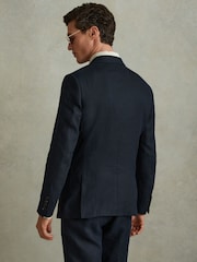 Reiss Navy Kin Double Breasted 100% Linen Slim Fit Blazer - Image 4 of 6