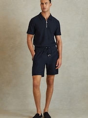 Reiss Navy Felix Textured Cotton Half-Zip Polo Shirt - Image 3 of 5