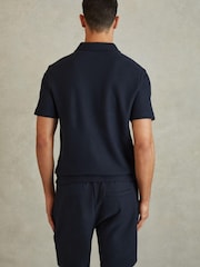 Reiss Navy Felix Textured Cotton Half-Zip Polo Shirt - Image 4 of 5