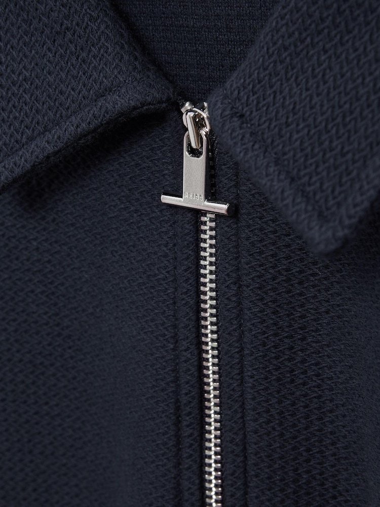 Reiss Navy Felix Textured Cotton Half-Zip Polo Shirt - Image 5 of 5