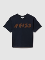 Reiss Navy Sands 13-14 yrs Cotton Crew Neck Motif T-Shirt - Image 1 of 4