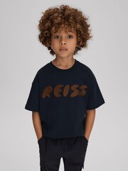 Reiss Navy Sands 13-14 yrs Cotton Crew Neck Motif T-Shirt - Image 2 of 4