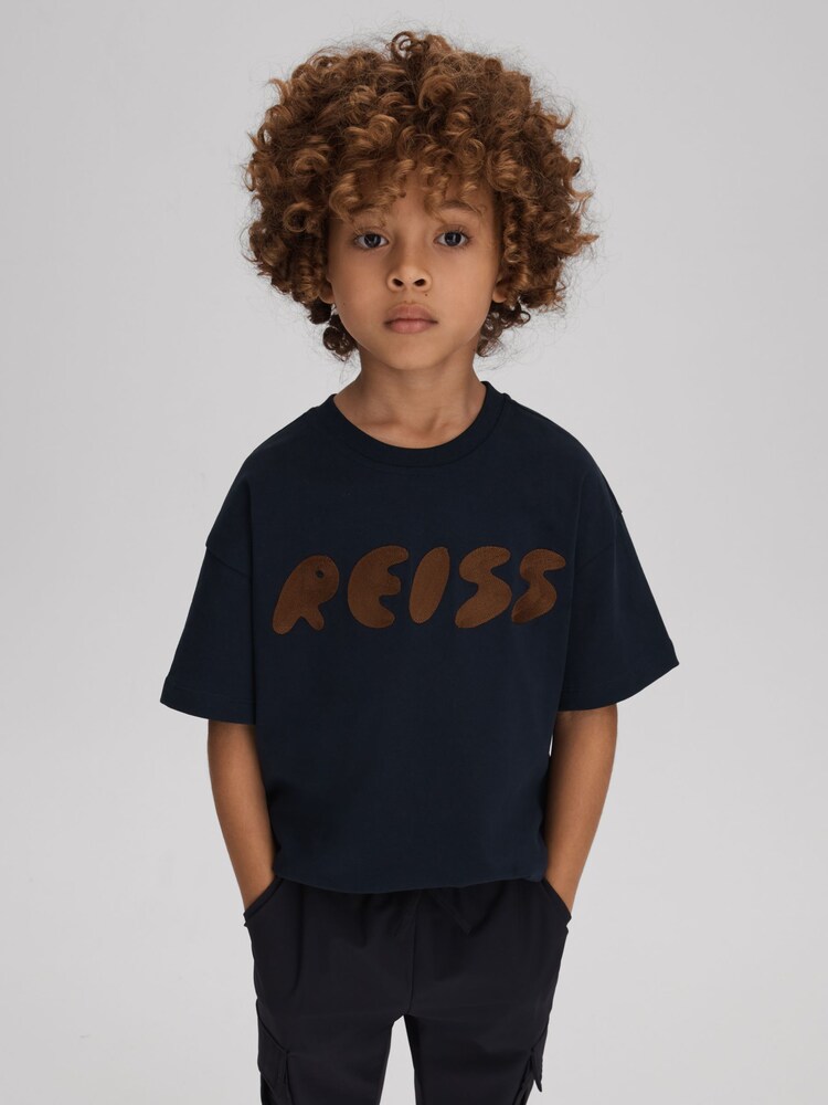 Reiss Navy Sands 13-14 yrs Cotton Crew Neck Motif T-Shirt - Image 2 of 4